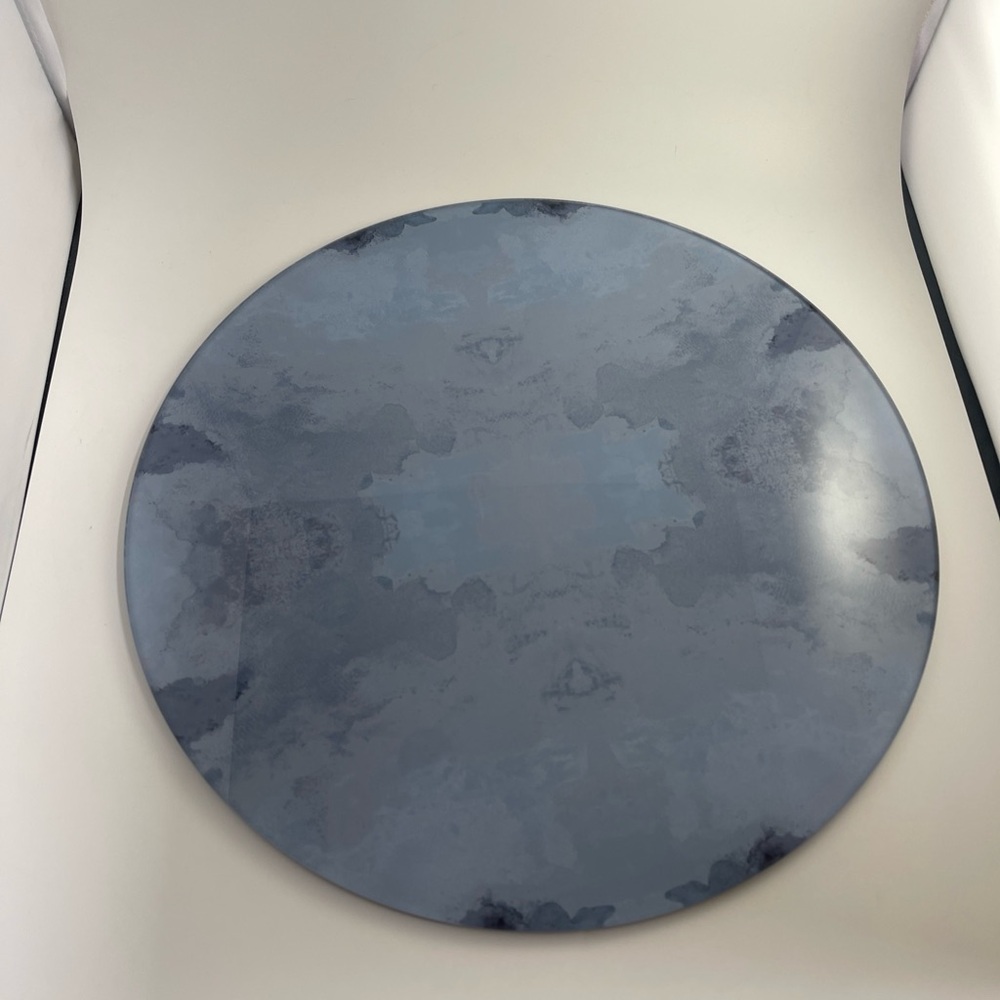 Glass Blue Clouds Round Centerpiece Charger 13” NWOT